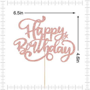 Crseniny Happy Birthday Cake Topper, Birthday Sign Cake Topper,Birthday Party Cake Decoration Supplies (Rose Gold)