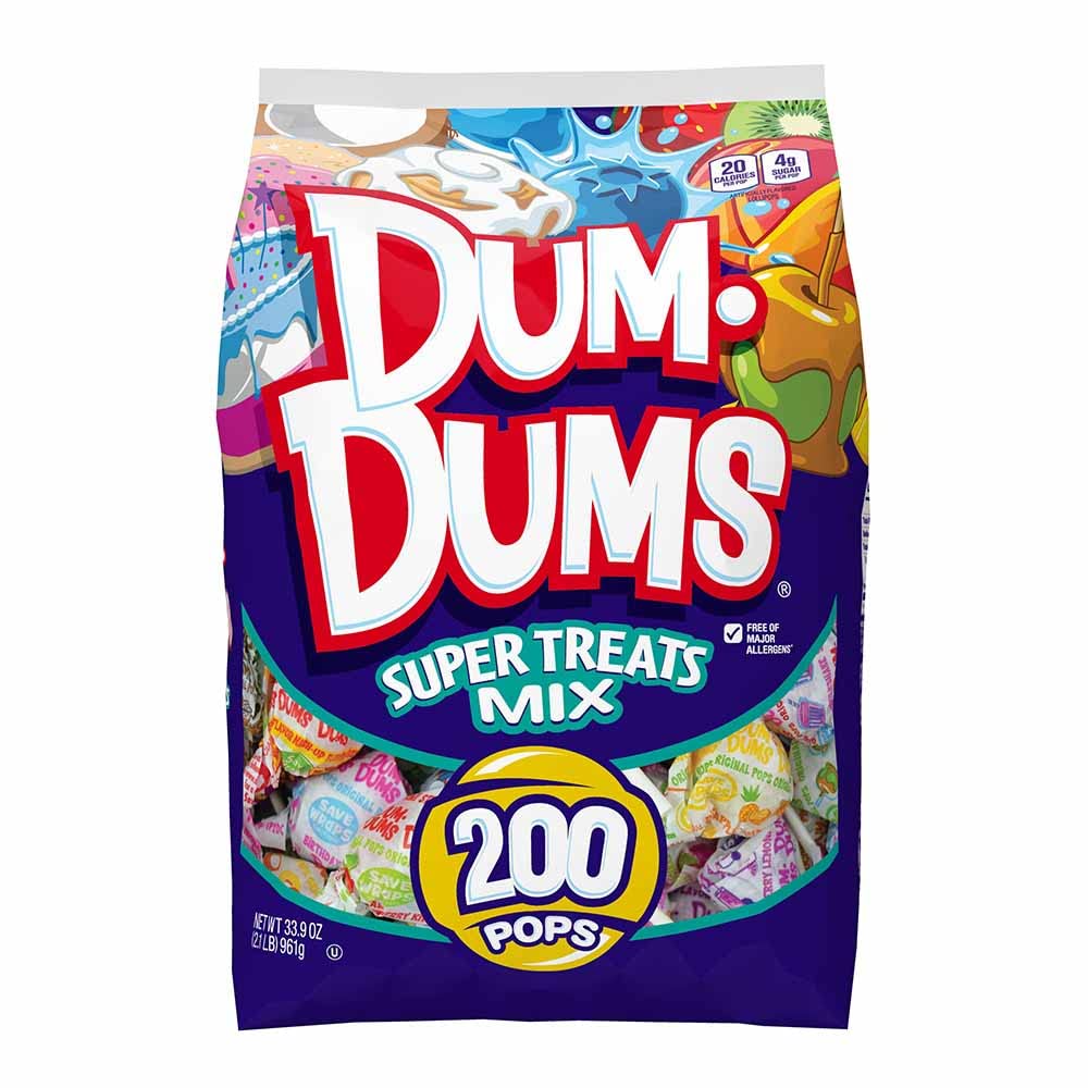 Dum Dums Super Treats 200 Ct Bag - Assorted Flavor Lollipop Pack in Bulk Candy Bag - Lollipops Individually Wrapped, Candy Sucke