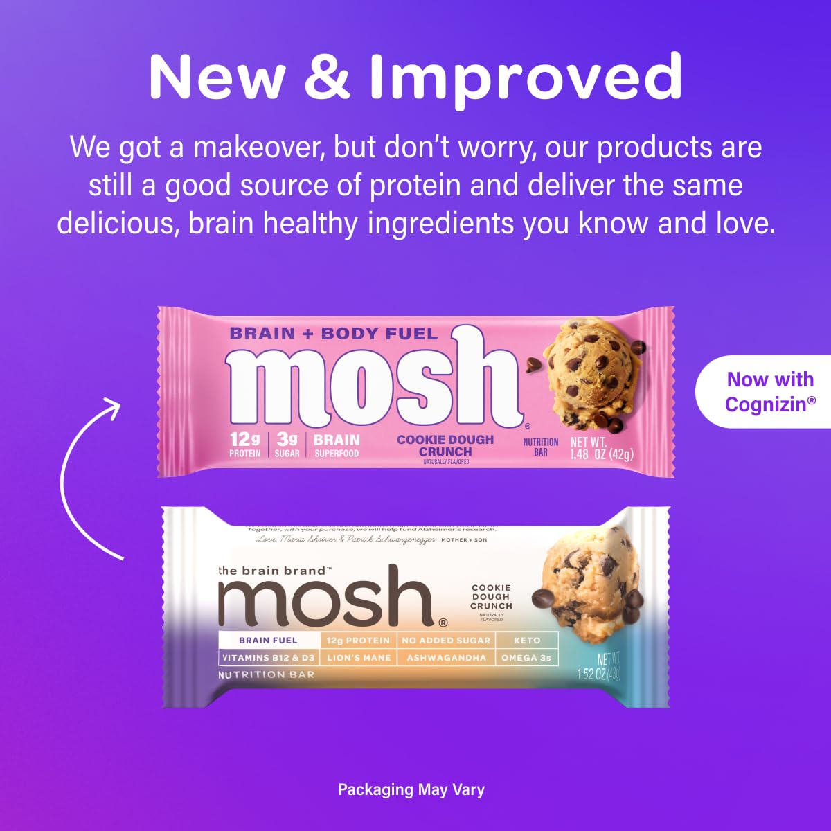 Mosh Cookie Dough Crunch Keto Protein Bars, High Fiber, Low Carb, Gluten Free, High Protein, Brain Healthy Snack, 12 Count