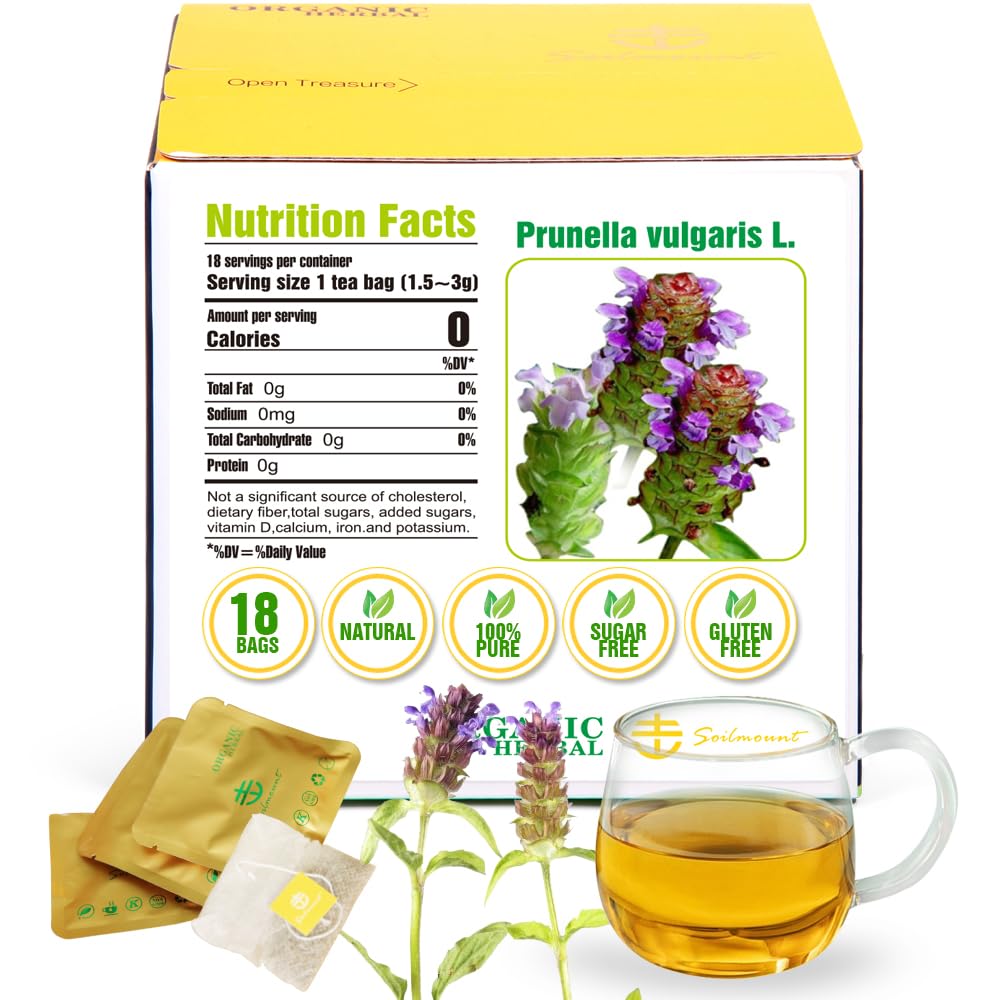Soilmount Wild Organic Self-Heal Tea, Caffeine-Free Herbal Tea, 18 Tea Bags