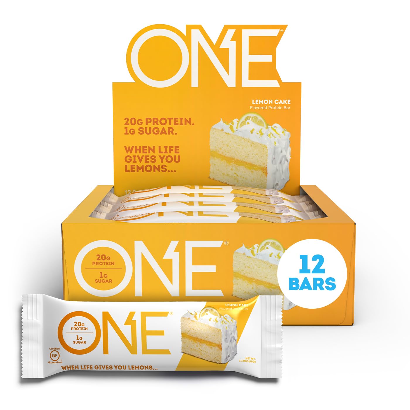 One Protein Bars, Lemon Cake, Gluten Free Protein Bars With 20G Protein And Only 1G Sugar, Guilt-Free Snacking For High Protein 