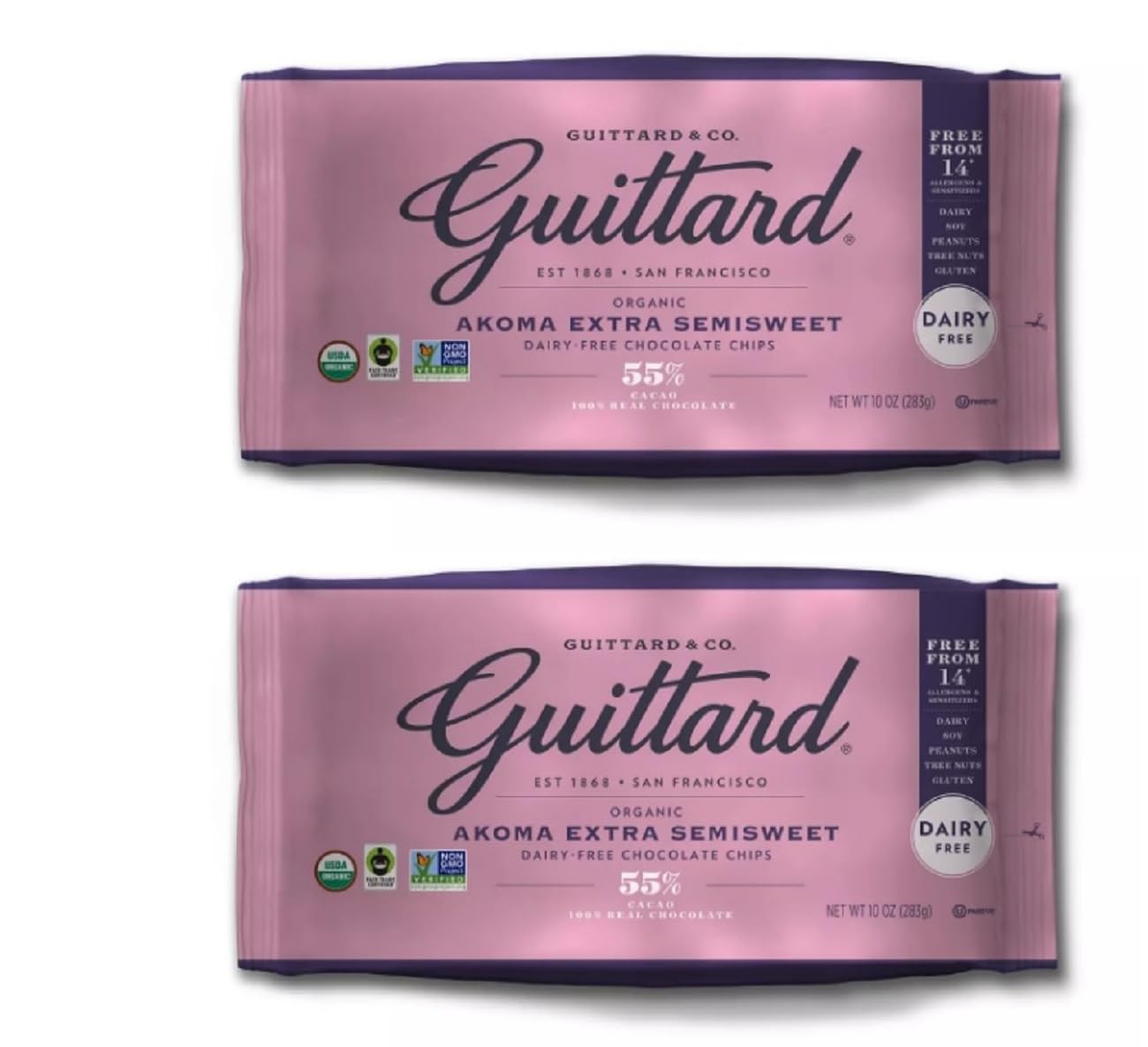 Guittard Baking Chips Morsels 10oz - 2 bags (Akoma Extra Semi-Sweet Chocolate Dairy Free 10oz)