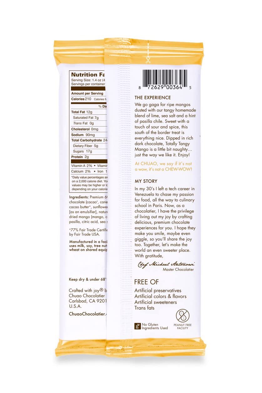 Chuao Chocolatier Totally Tangy Mango Dark Chocolate Gourmet Bars | For Gift Baskets, Birthday, Thank You, Care Package | 12 Ct, 2.8 Oz Each