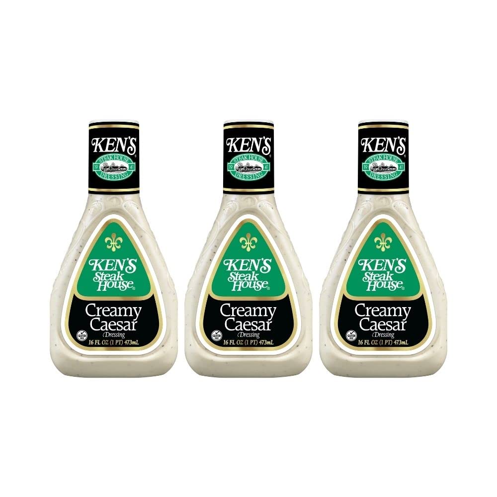 Kens Steakhouse Dressing, Creamy Caesar Dressing, Gluten Free Dressing for Salads or Spreads, 16 FL OZ Bottle (Pack of 3)