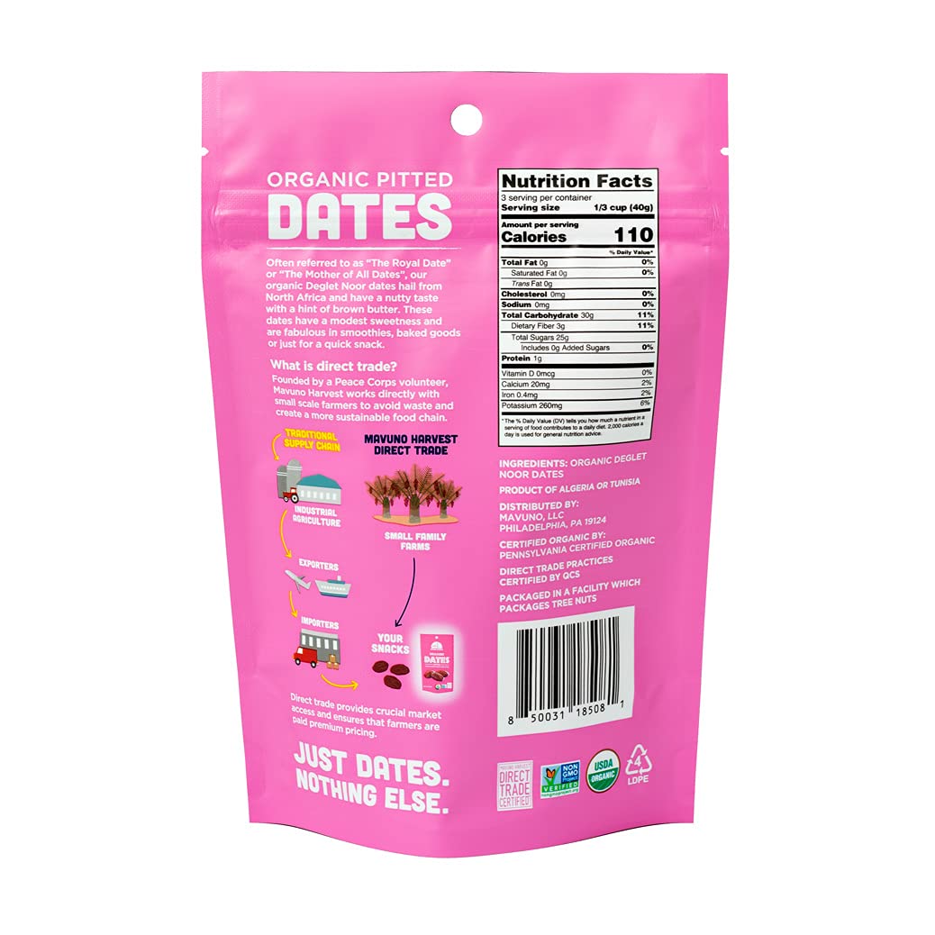 Mavuno Harvest Pitted Dates Dried Fruit Snacks | Organic Dried Dates | Healthy Snacks for Kids and Adults| Deglet Noor Dates | N