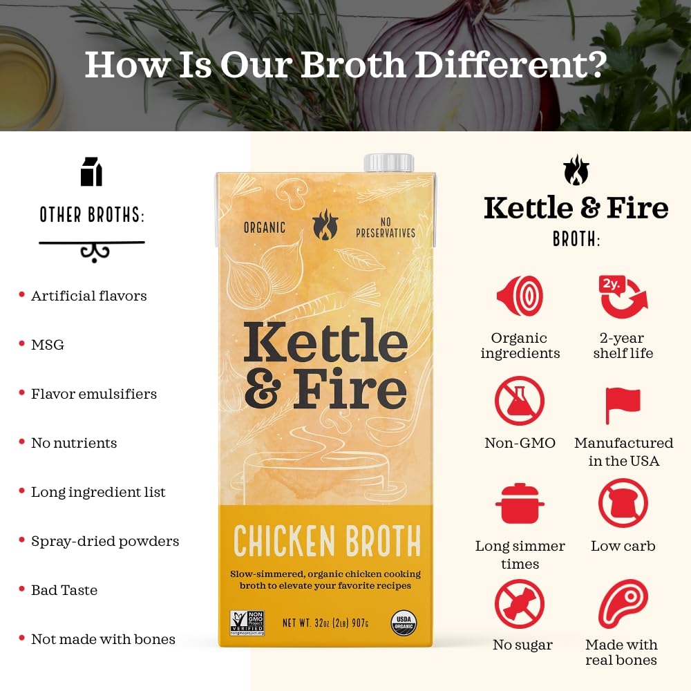 Kettle & Fire KETTLE & FIRE Organic Chicken Broth, chicken,kettle, 32 Oz