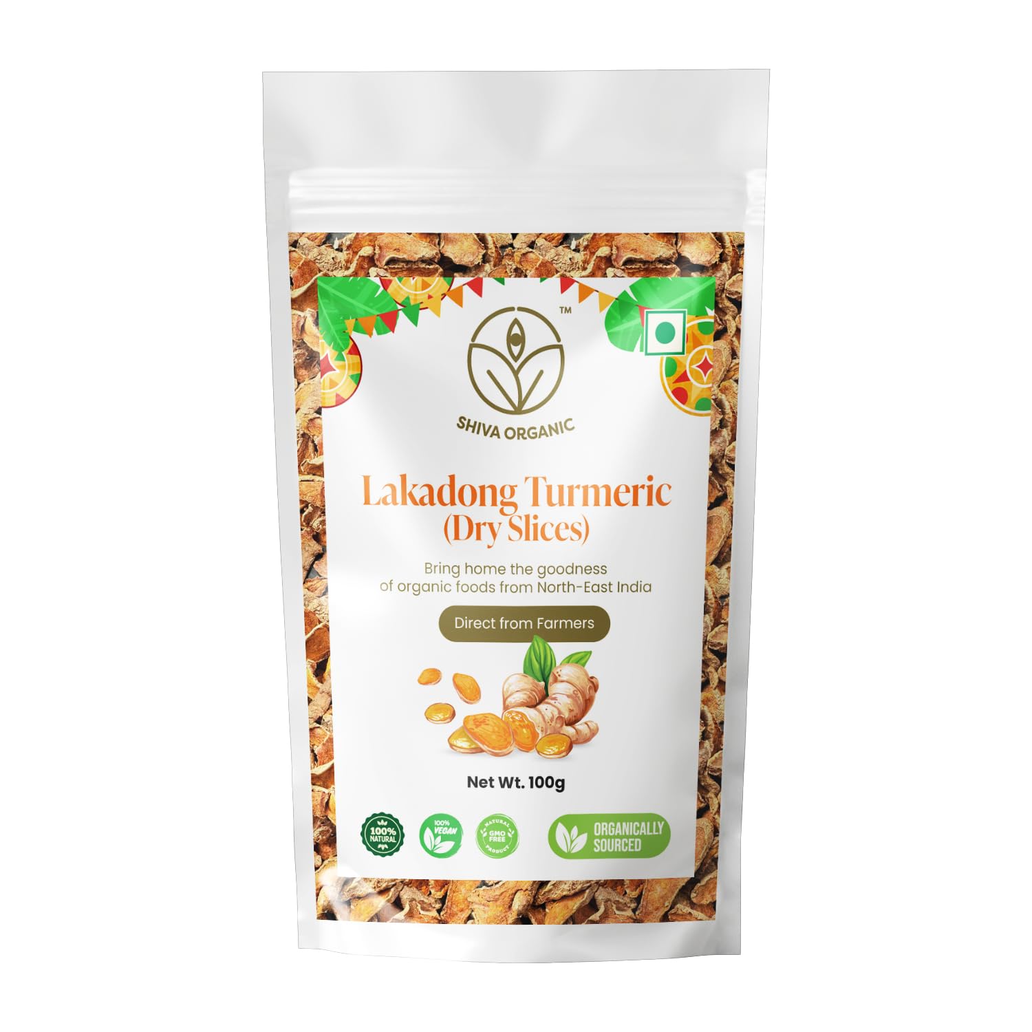 Shiva Organics Dry Lakadong Turmeric Slices 100 g: Authentic North East Indian Spice Powder, Bursting with Citrusy Flavor and C
