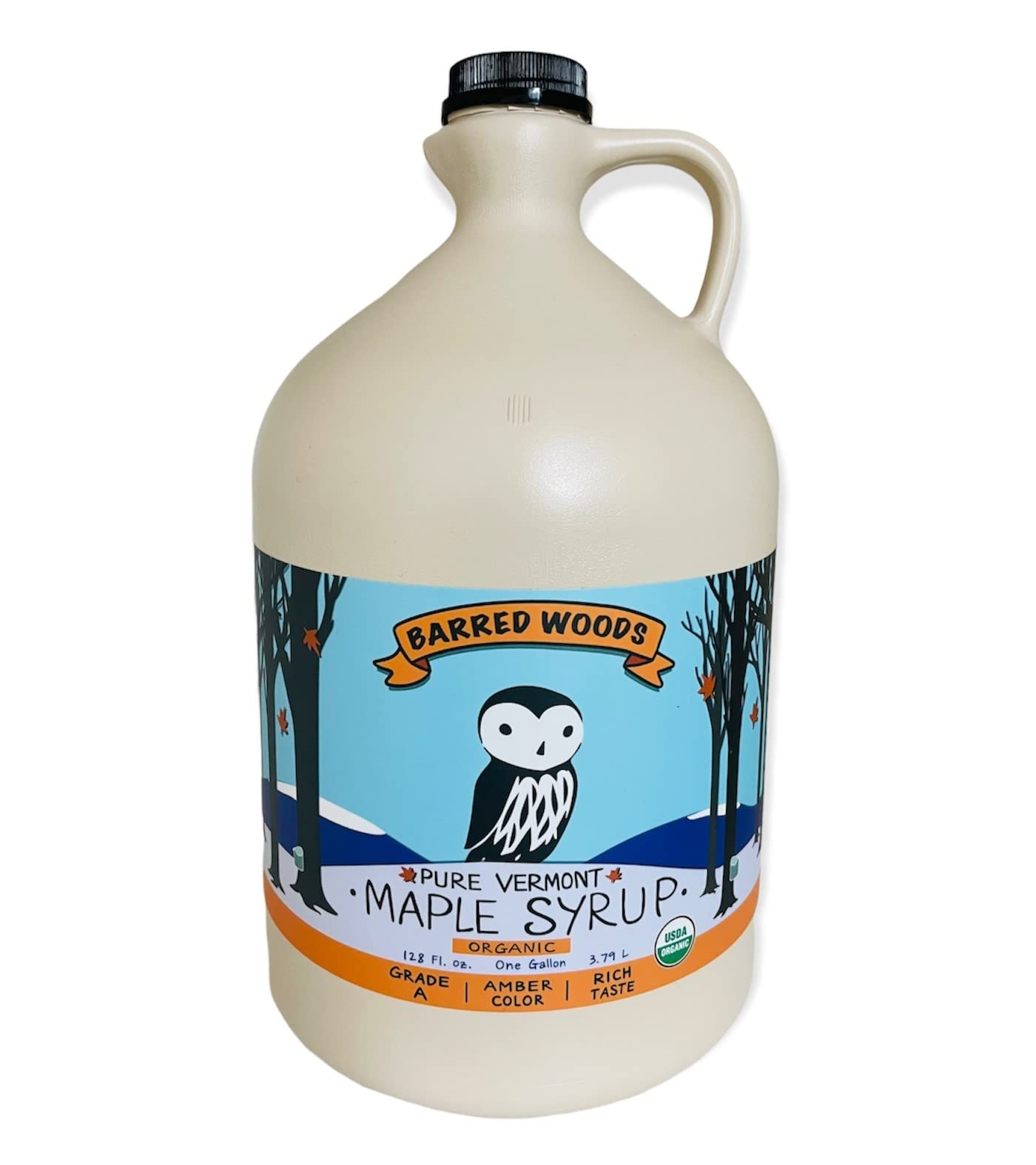 Organic 1 Gallon Amber Rich Vermont Maple Syrup - Grade A - From Barred Woods Maple
