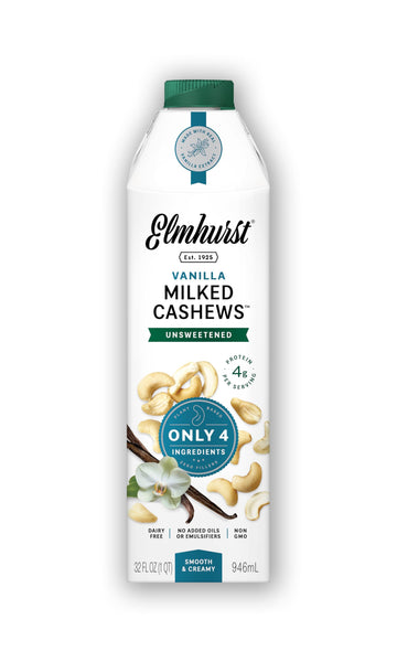 Elmhurst 1925 Vanilla Cashew Milk Unsweetened - 32 Ounce (Pack of 6) Dairy-Free, Vegan, Kosher, Shelf Stable Milk Made with Vani