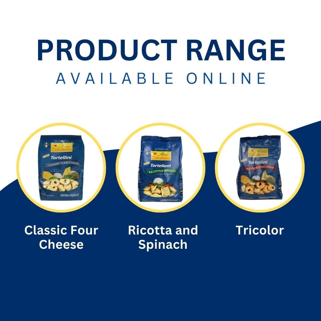 Corabella Classic Italian Tricolor Tortellini Pasta - Non Gmo | Cheese Tortellini Pasta | Fresh Cheese Tortellini Pasta | Premiu