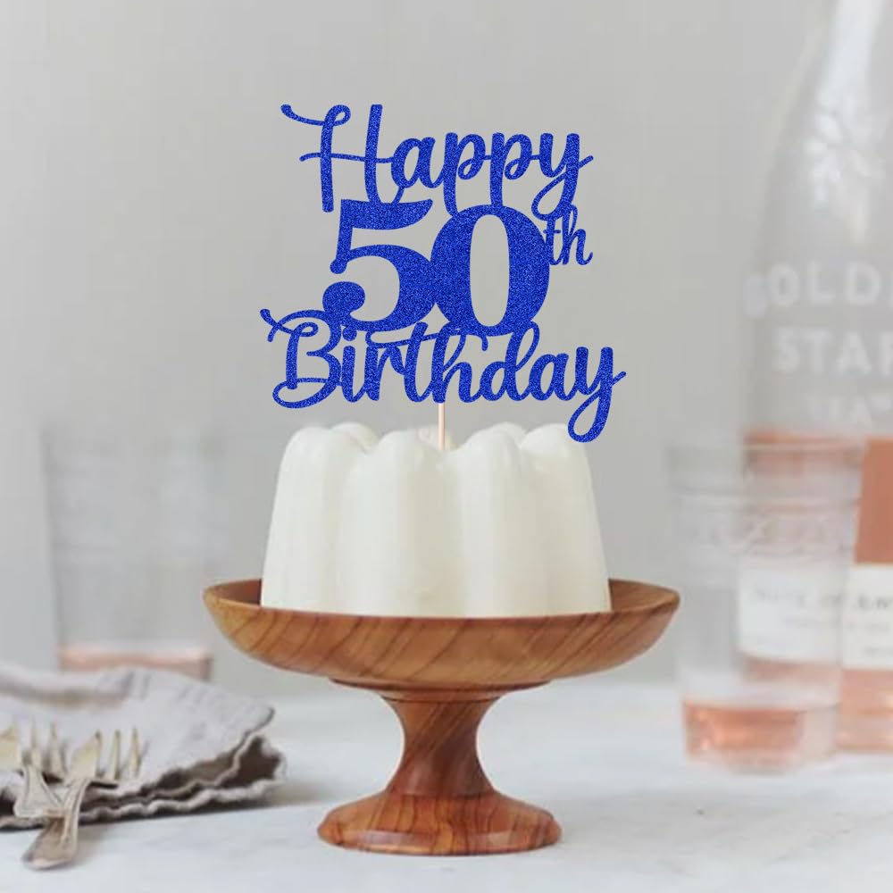 Kaoenla Glitter 50th Birthday Cake Topper, Blue, Paper, Model DDY-695-13-706-75, Cheers to 50 Years Party Decor