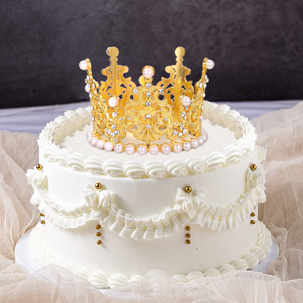Sisbroo Gold Crown Cake Topper, 6 Pieces Happy Birthday Cake Toppers, Princess Crown Cake Decorations For Birthday, Wedding, Par