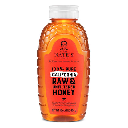 Nates California 100% Pure, Raw & Unfiltered Honey - 16 oz. Squeeze Bottle - All-natural Sweetener