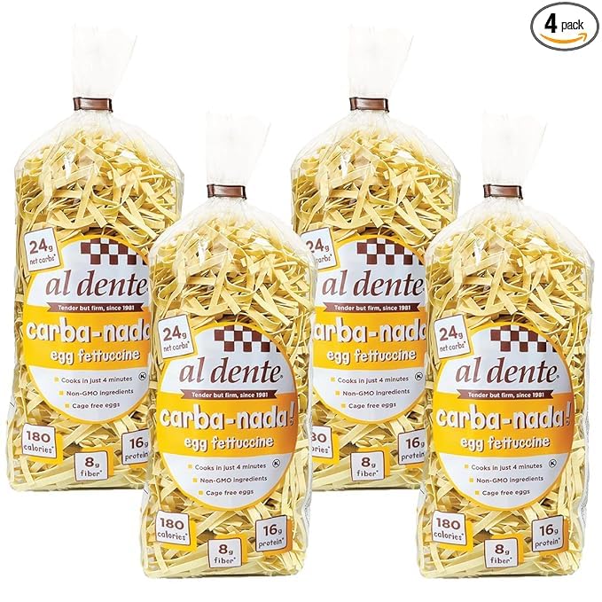 Al Dente Carba-Nada Egg Fettuccine, Lower Carb, 16G High Protein, Cage Free Eggs, Non-Gmo, Artisanal, Homemade Taste & Texture, 10Oz Bags (Pack Of 4)