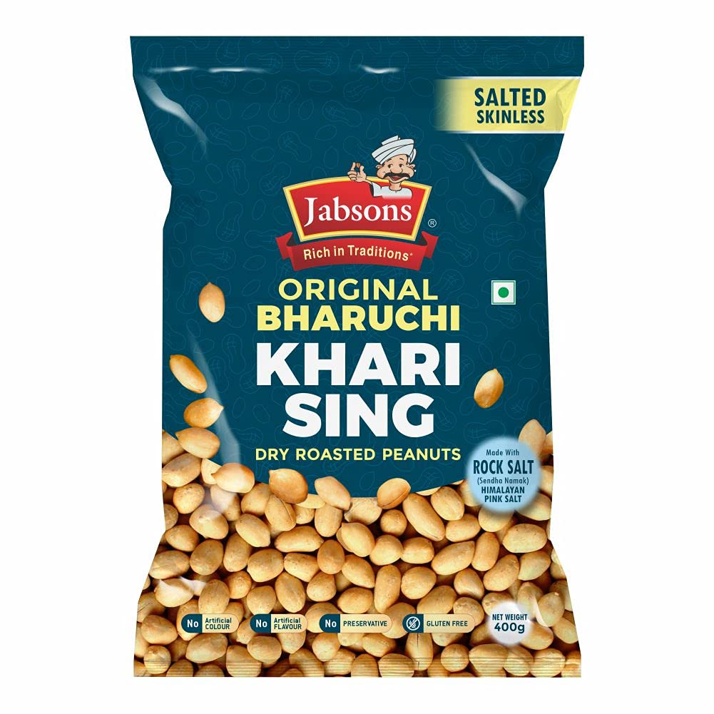 Jabsons Roasted Peanut Khari Sing Skinless|400 G| Roasted| Non-Fried| Gluten Free|Healthy Ready To Eat Snacks|Jumbo Bharuchi Cla