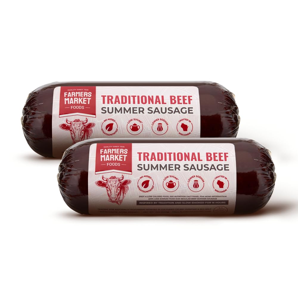 Deli Direct Farmers Market Summer Sausage Roll, Hickory Smoked, High Protein, Low Carb, Gluten Free, 24oz (2 Pack)