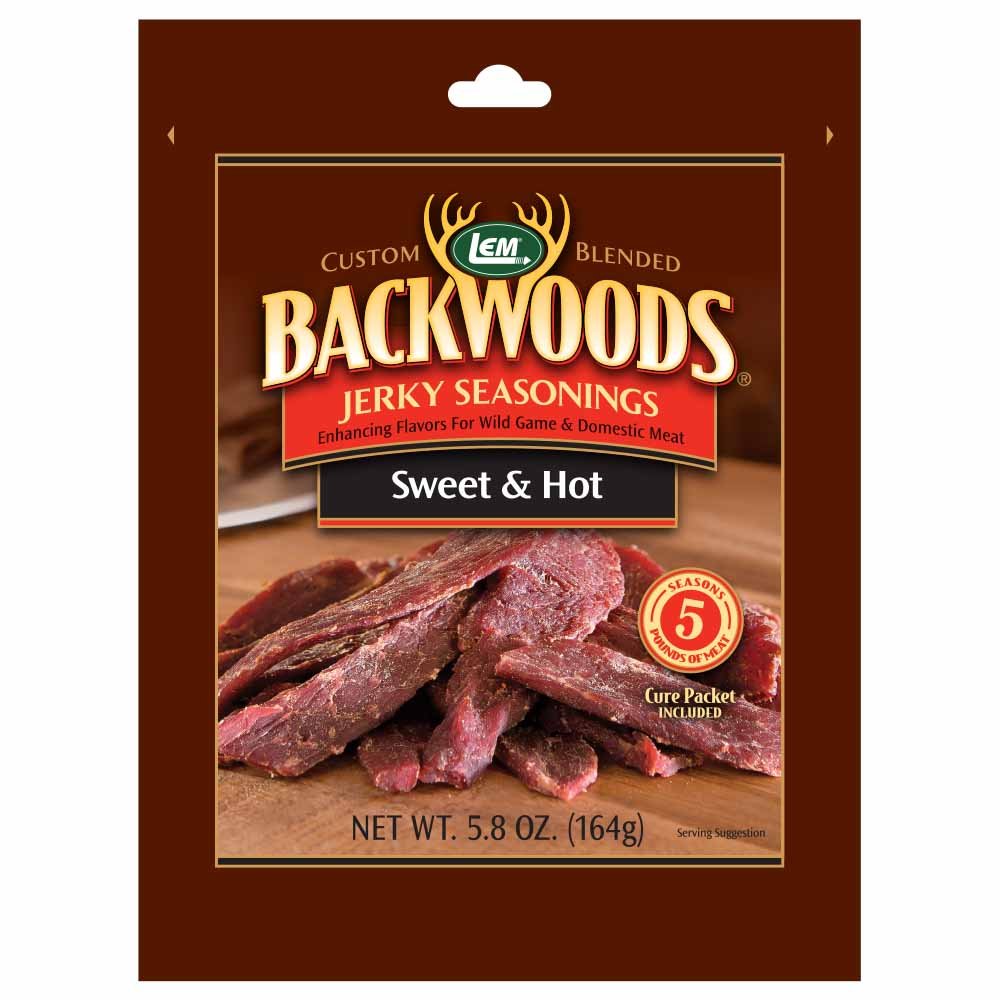 Lem Products Backwoods Sweet & Hot Jerky Seasoning, Ideal For Wild Game And Domestic Meat, Seasons Up To 5 Pounds Of Meat, 5.8 O