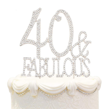 Hatcher Lee Bling Crystal Fabulous And 40 Birthday Cake Topper - Best Keepsake | 40Th Party Decorations Silver