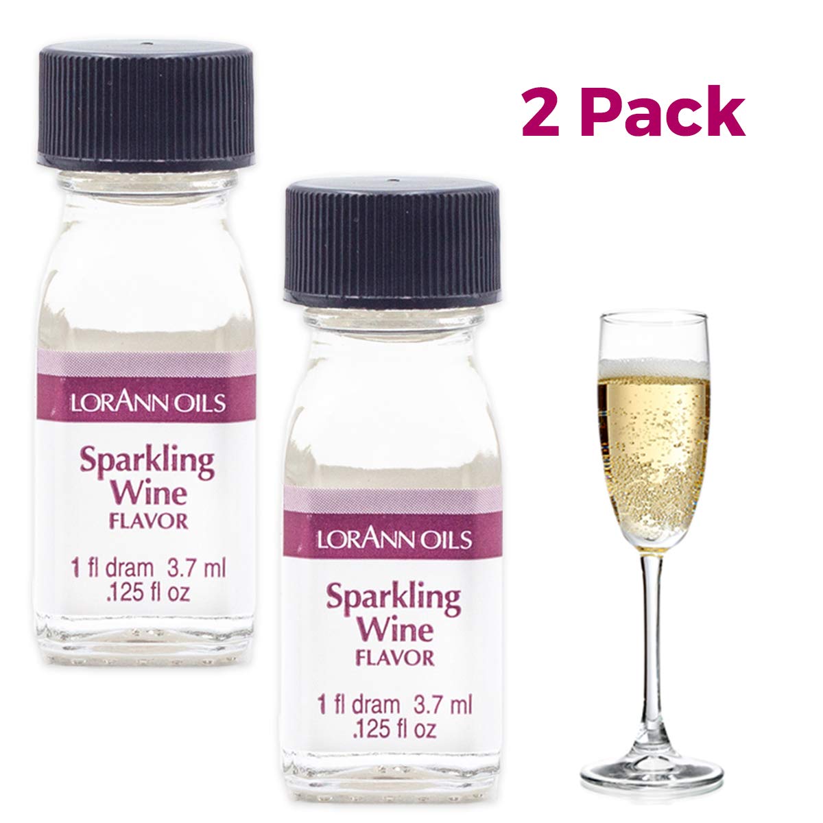 LorAnn Oils Super Strength Flavoring, Sparkling Wine, 0.125 fl oz (Pack of 2), Clear