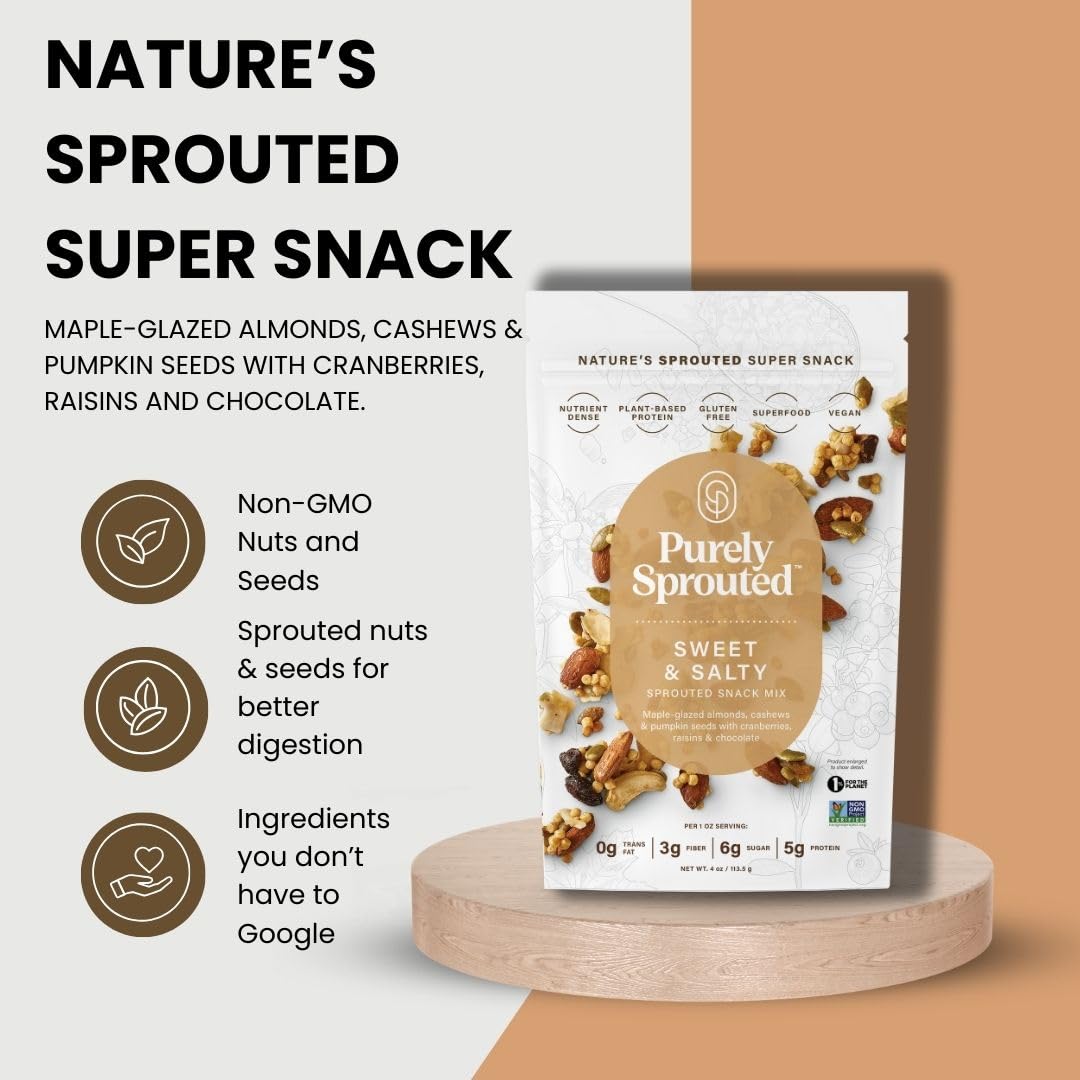 Purely Sprouted Sweet & Salty Superfood Snacks, Non-GMO, Gluten-Free, 4 oz (Pack of 6)