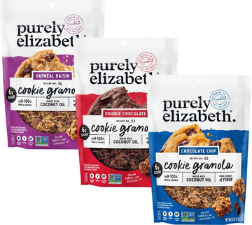 Purely Elizabeth Cookie Granola Variety Pack, Chocolate Chip, Oatmeal Raisin, And Double Chocolate, Gluten-Free, Non-Gmo (3 Ct,