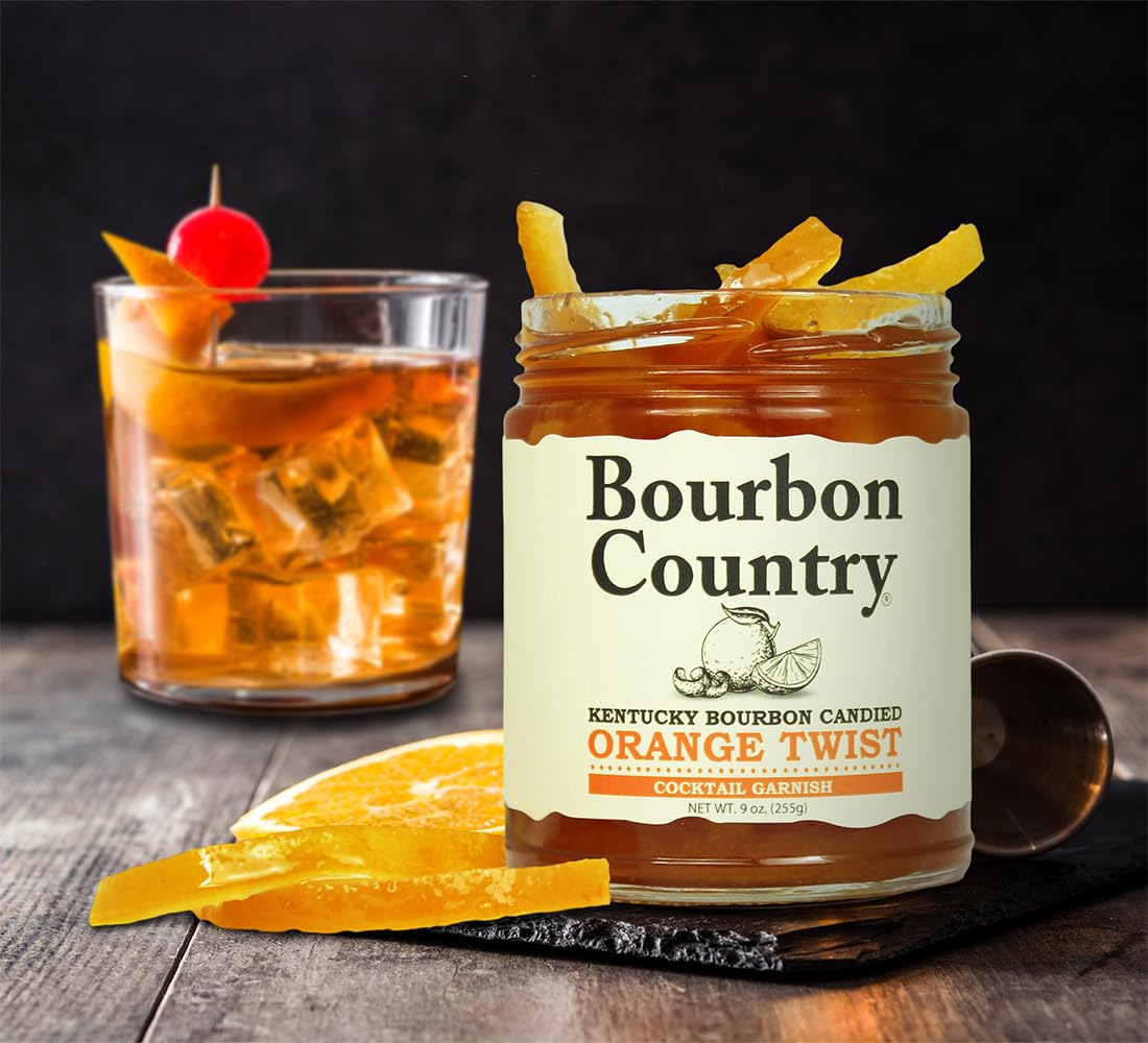 Bourbon Country Candied Orange Twist Cocktail Garnish, 9 oz - Ideal for Old Fashioned, Martini, Mojito, Baking, Desserts, Orange