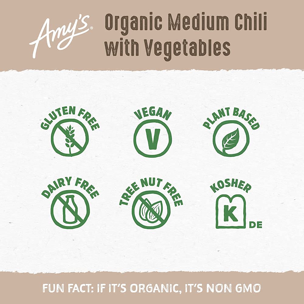 Amy'S, Chili, Gluten Free, Vegetarian, Vegetable, Organic, Medium Spice, Jalapeño Pepper, 14.7 Oz, Pack Of 12