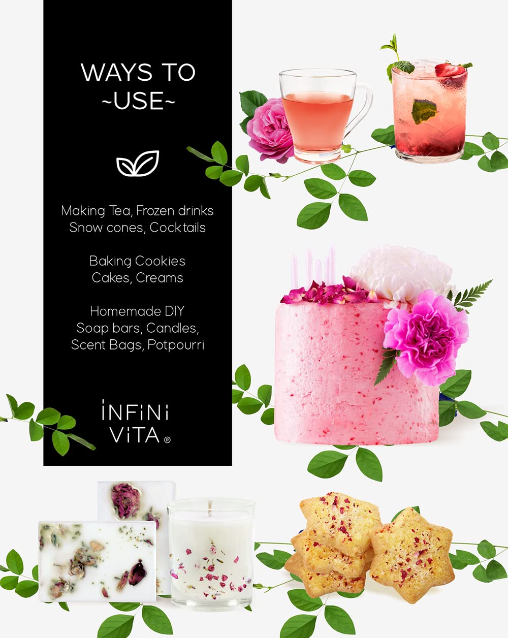 Infini Vita Dried Rose Petals 14G (0.5Oz) - Edible Red Rose Tea - Dried Flowers For Cake Decorating, Drinks, Candle, And Soap Ma