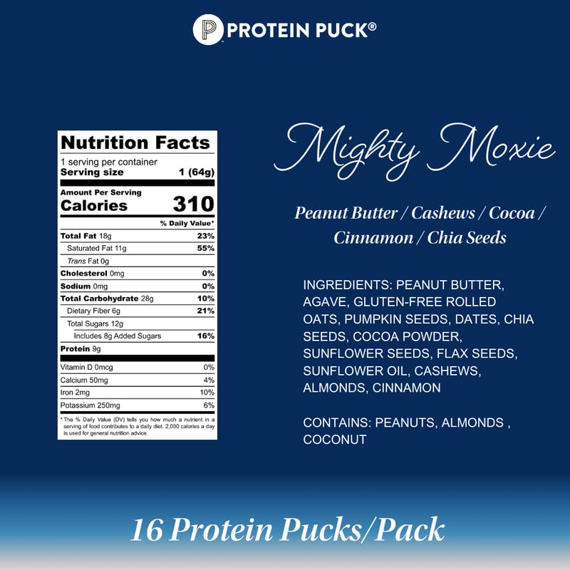 Protein Puck Plant Based Bars - Vegan Protein Snacks, Gluten Free, 16 Count, 2.25 oz Single Serve, Non Dairy, Kosher Certified, Non GMO