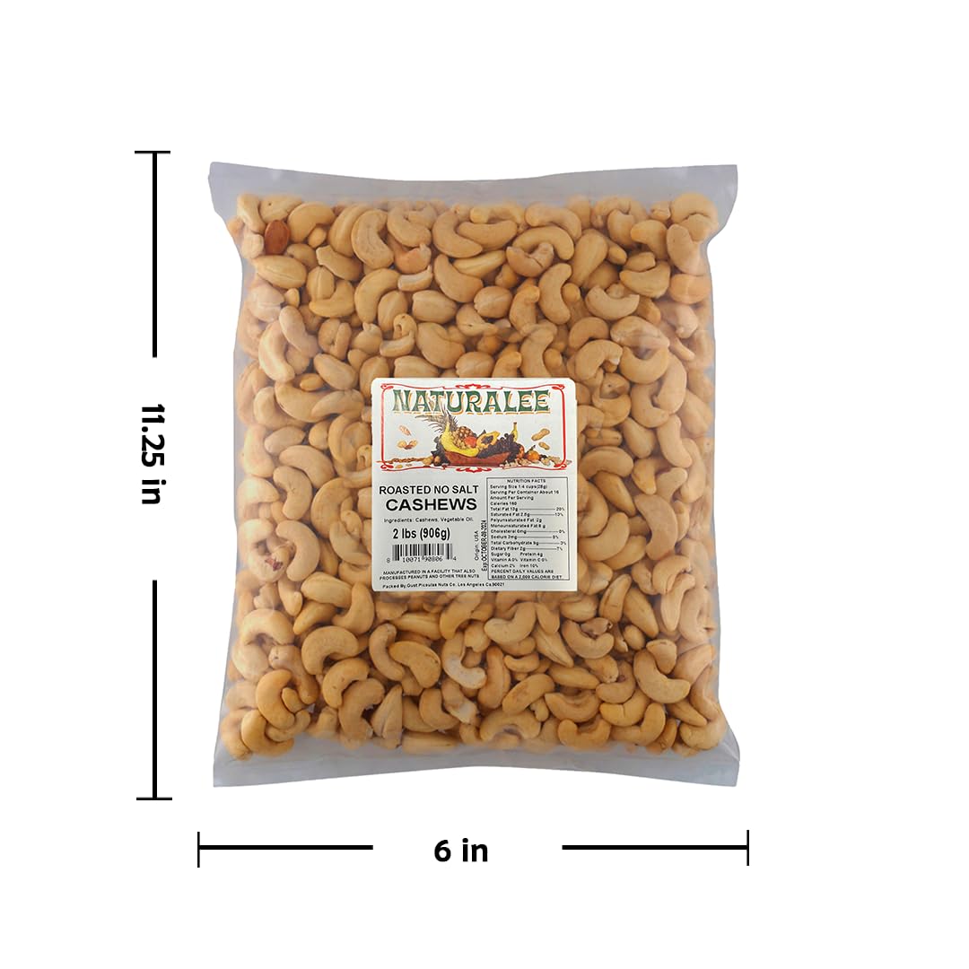 Naturalee Cashews 2 Lbs - Roasted, Unsalted - Natural Heart Healthy Snack