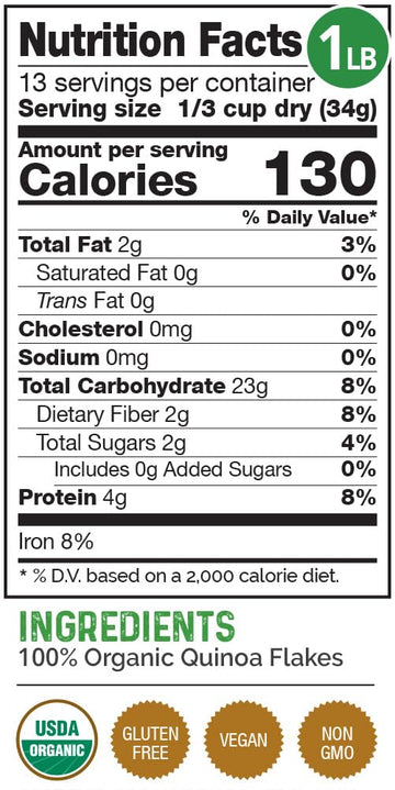 Herbazest Quinoa Flakes Organic - 1 Lb - Usda Certified, Vegan & Gluten Free Superfood - Perfect With Yogurt, Cereal, Smoothies,