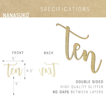 Nanasuko 10Th Birthday Cake Topper - Ten - Double Sided Gold Glitter - Premium Quality Made In Usa