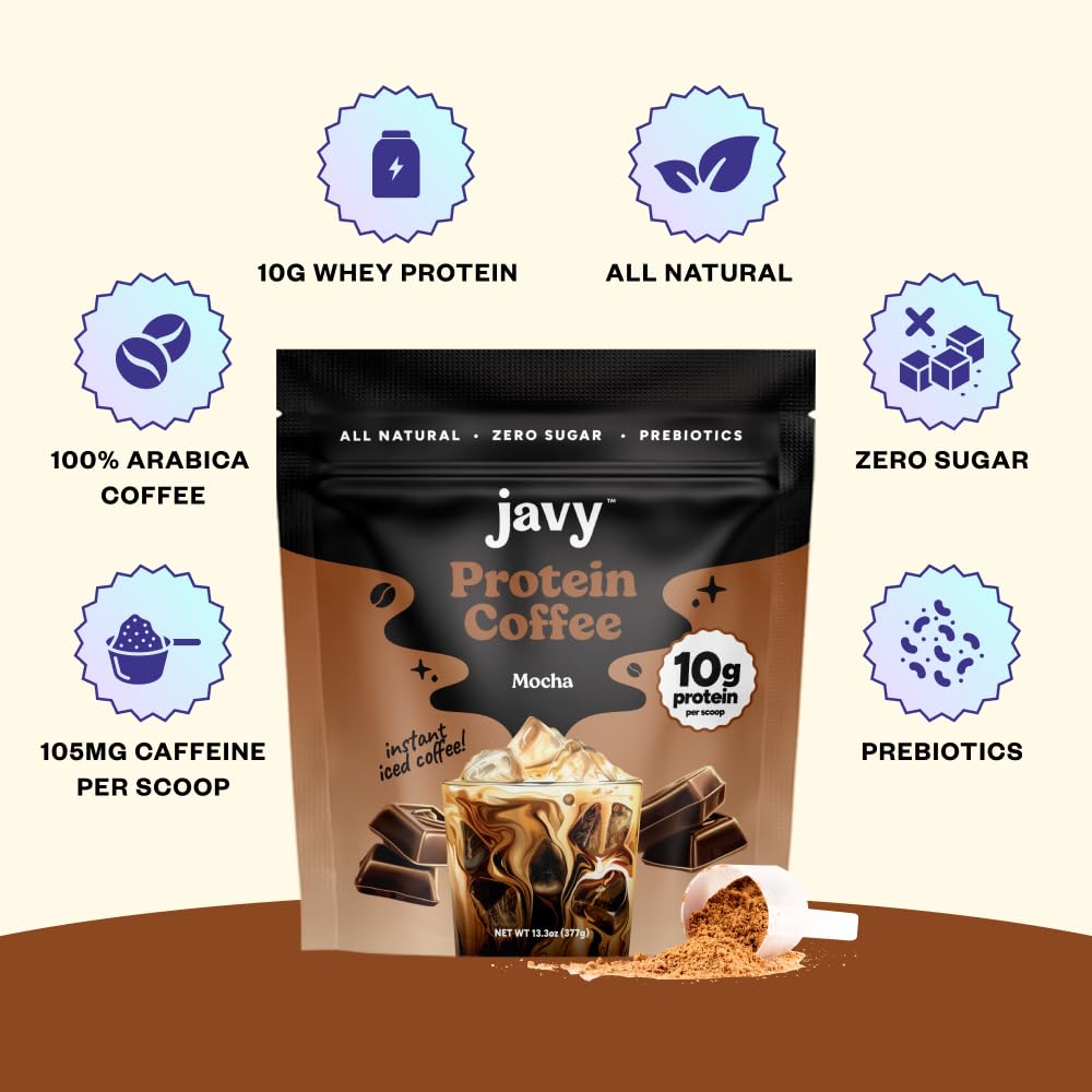 Javy Mocha Protein Coffee - Premium Whey Protein & Instant Iced Coffee - 100% Arabica Coffee - Zero Artificial Flavors & Sweeten