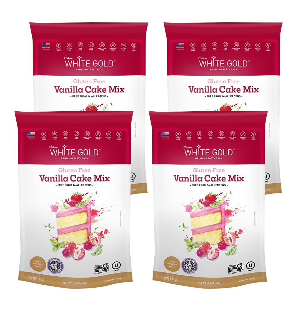 Extra White Gold Vanilla Cake Mix - For Cake Cupcakes Desserts - [Gluten Free] [Nut Free] [Free of the Top 14 Major Allergens] -