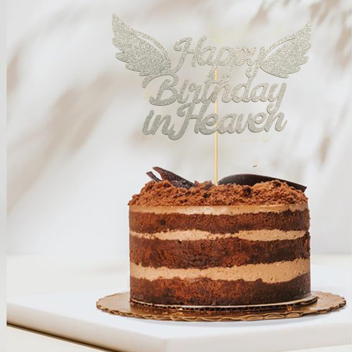 Happy Birthday In Heaven Cake Topper Party Decorations For Birthday,Anniversary,Funeral,Celebration Of Life Party Supplies,Silve