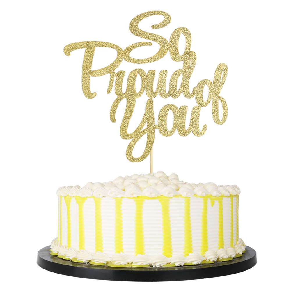 Palasasa So Proud Of You Cake Topper - Congrats Grad, Done, Congratulations, Graduation Party Decorations (Golden)