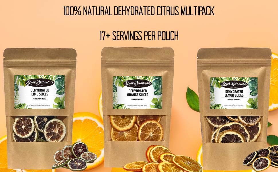 Drink Botanicals Dehydrated Citrus Slices - 3-Pack (Orange, Lemon, Lime) - 4.5 oz - 100% Natural for Cocktails & Decoration