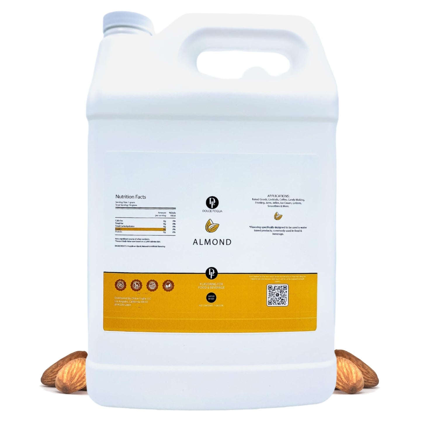 Dolce Flav Natural Almond Extract - 1 Gallon Water-Soluble Kosher  Sugar-Free  Concentrated Pure Almond Flavoring For Baking  Pastries & Beverages