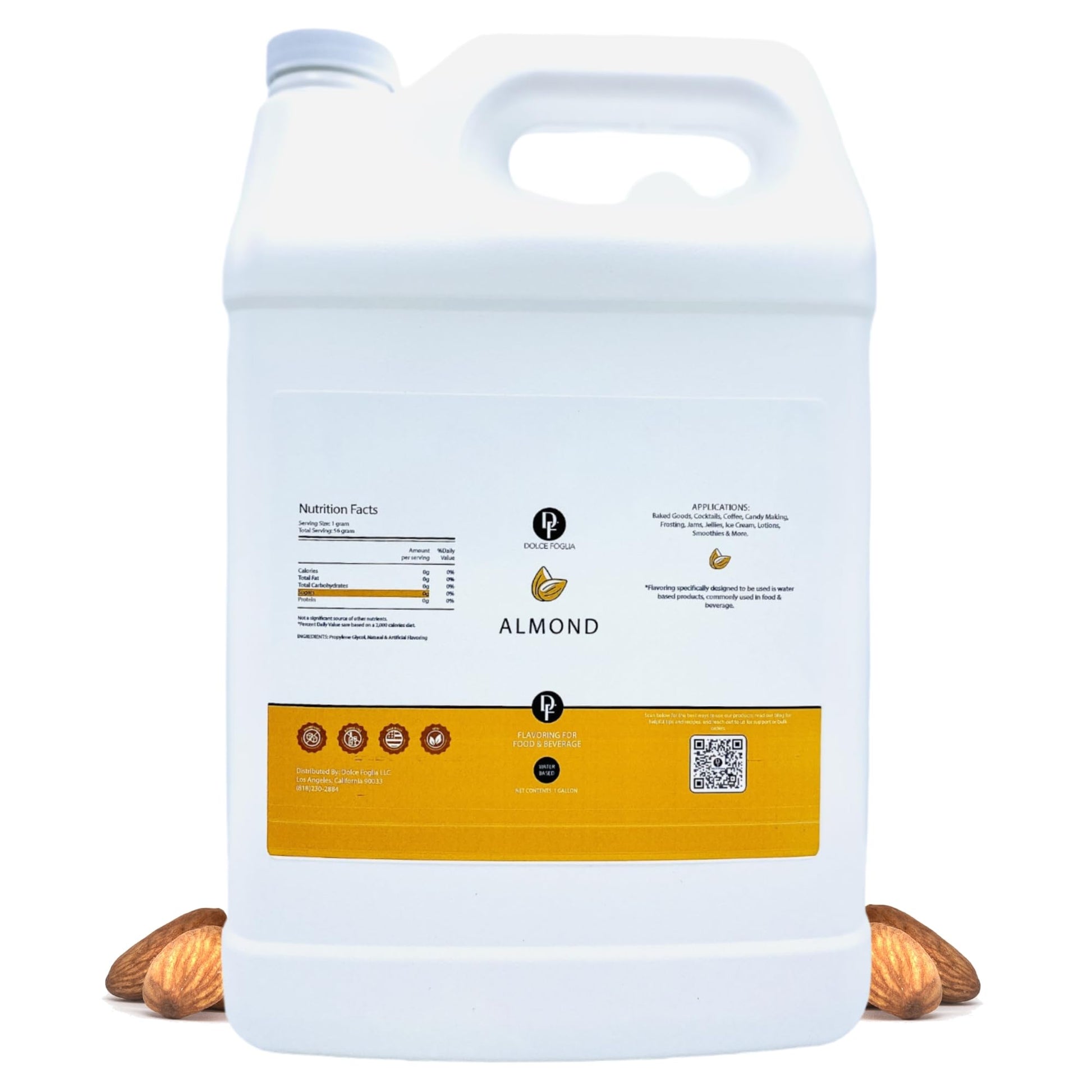 Dolce Flav Natural Almond Extract - 1 Gallon Water-Soluble Kosher  Sugar-Free  Concentrated Pure Almond Flavoring For Baking  Pastries & Beverages