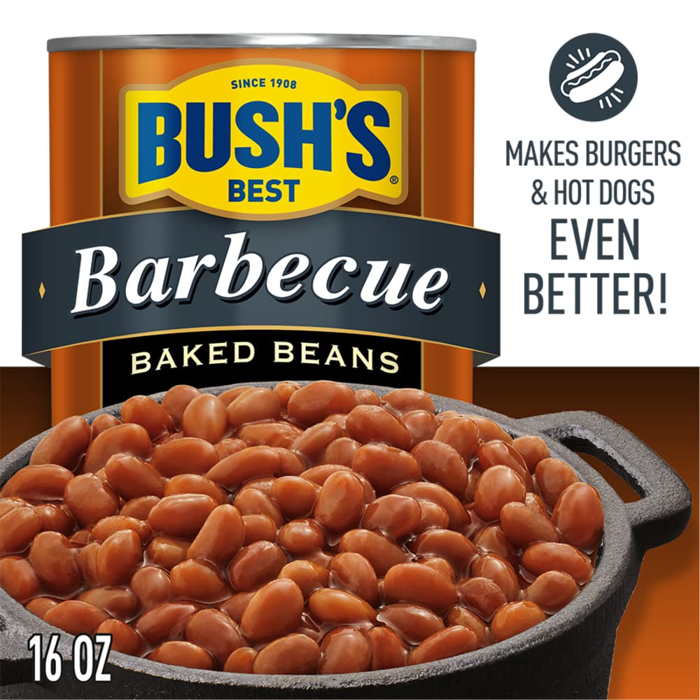 BUSHS BEST Barbecue Baked Beans, Plant Based Protein, Gluten Free, 16 oz Cans, Pack of 12