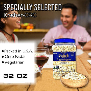Golden Orzo Pasta - Natural Rice-Shaped for Soups & Salads, 32 Oz (2 Lb)