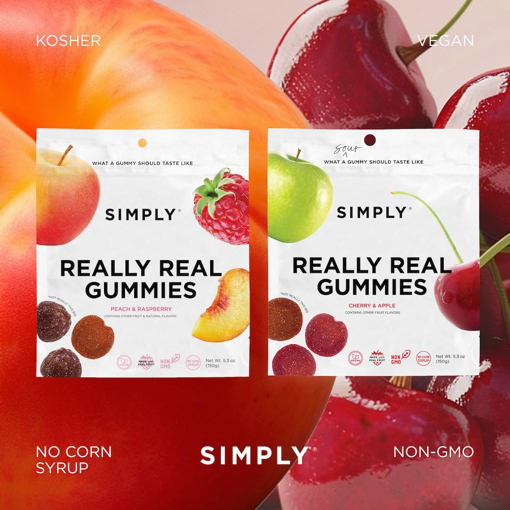 Simply Really Real Gummies | Made With Real Fruit | Assorted Bundle | 5.3 Oz (Pack Of 4) | No Cane Sugar + Gluten Free + Kosher