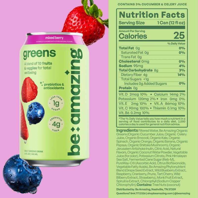BEAM Be Amazing Greens Mixed Berry Super Greens 12 oz Cans (8 Pack)