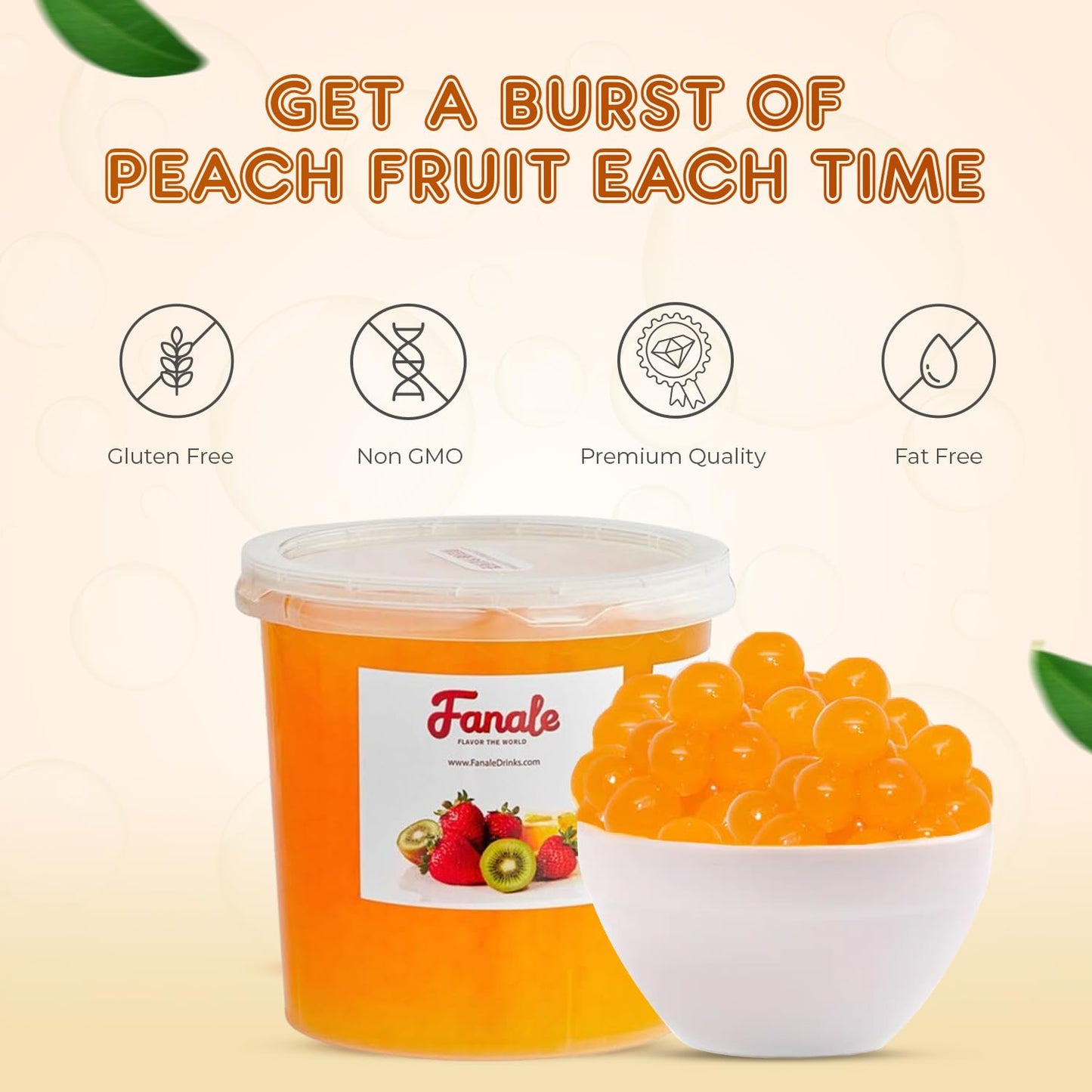 Fanale Peach Popping Boba Pearls, Vegan, Non-GMO, Gluten-Free, 7 lb (Pack of 4)