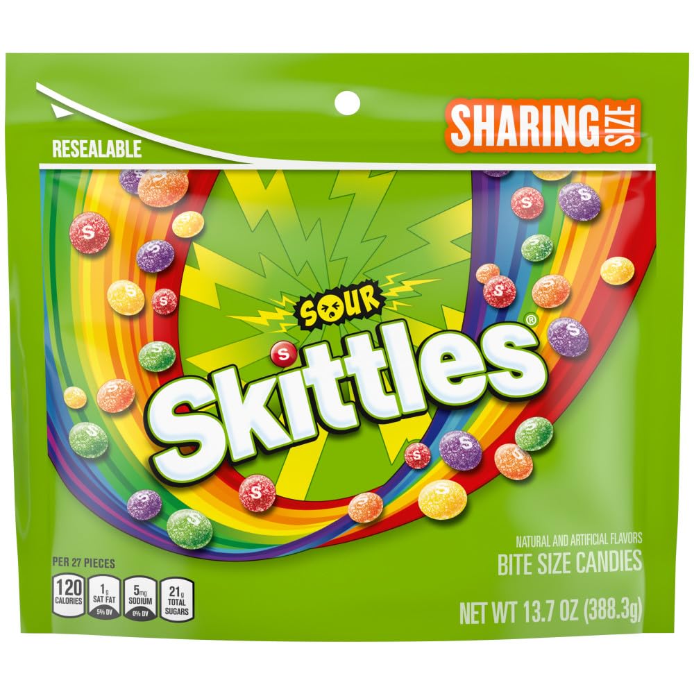 SKITTLES Sour Chewy Candy, Sour Candy Bulk, Sharing Size, 13.7 Oz Bags, Pack of 6, Tangy Fruit Flavors (Strawberry, Lime, Lemon,