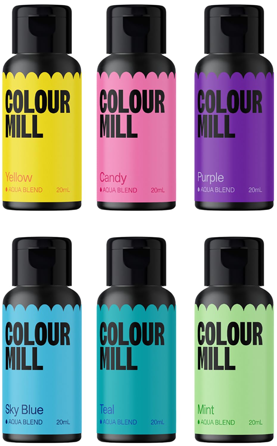 Colour Mill Pool Party Pack Water-Based Food Coloring, 6 Colors, 120ml (4.08 Fl Oz)