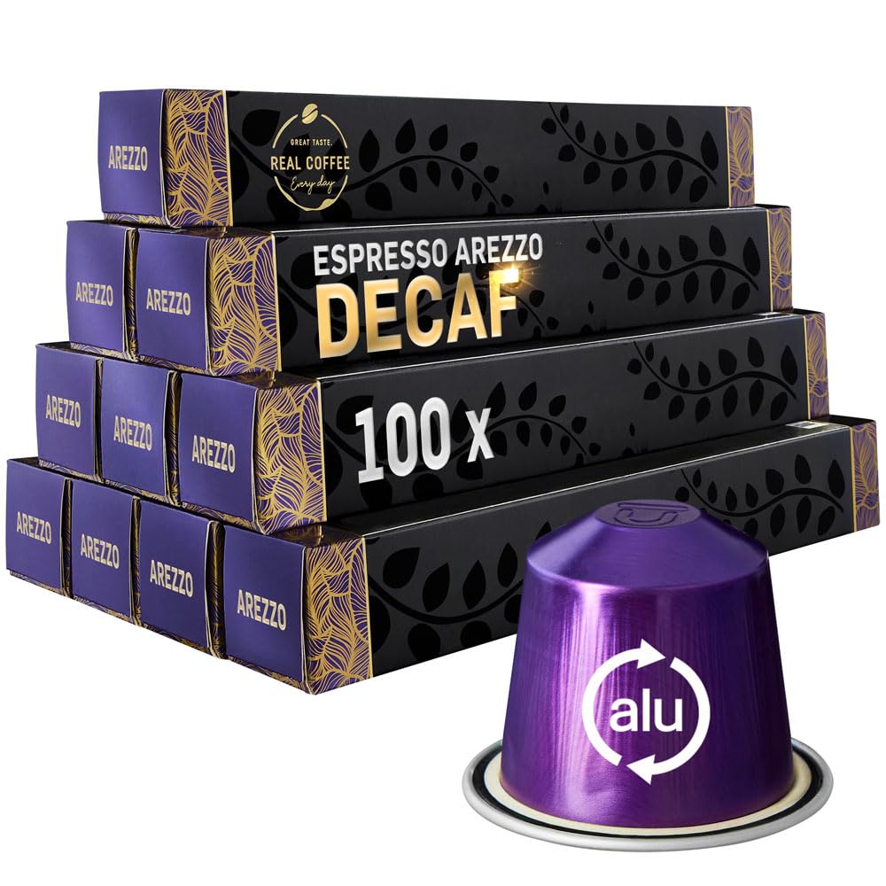 REAL COFFEE Decaf Arezzo Dark Roast Coffee Capsules | 100 Count | Compatible with Nespresso