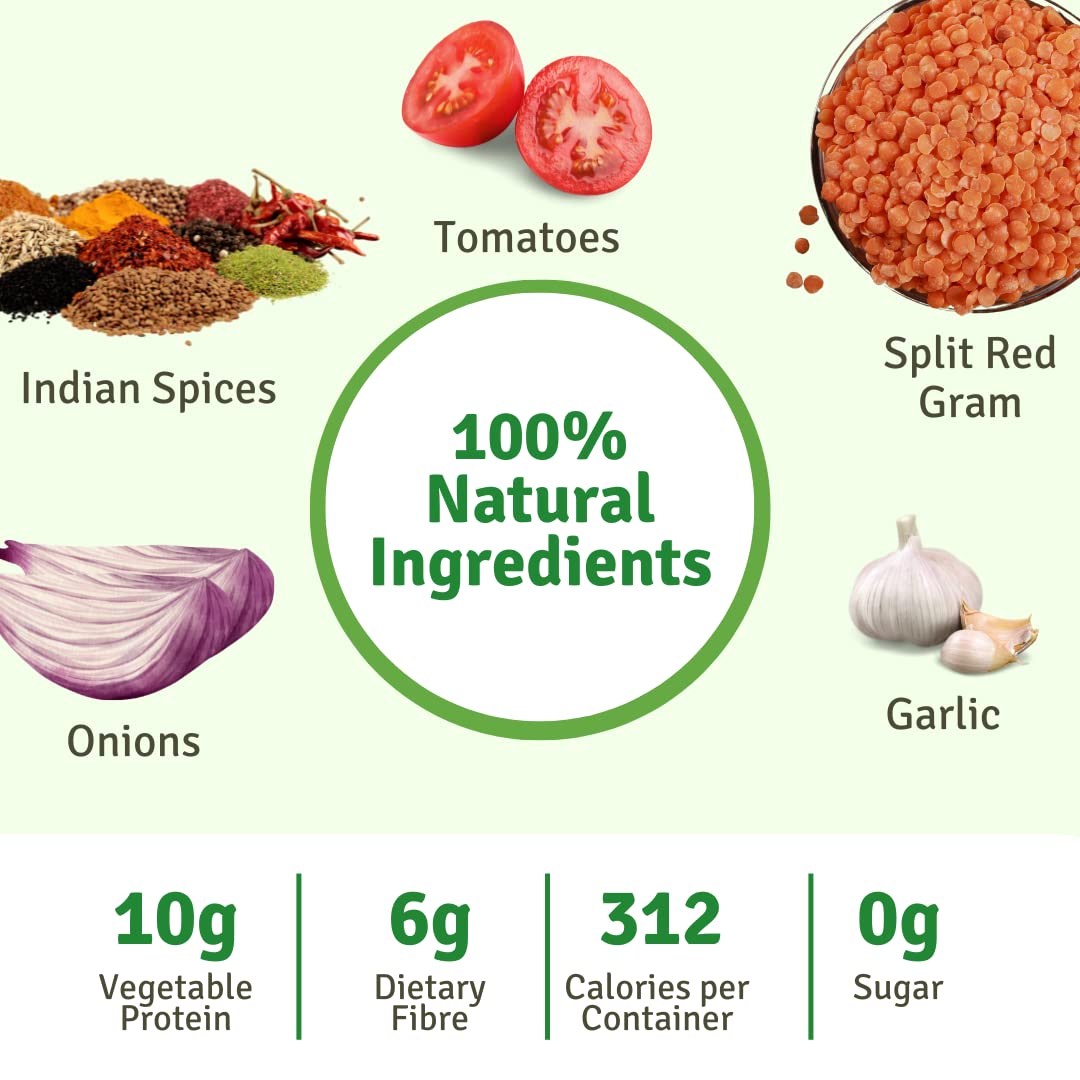 Food Earth Ready to Eat Indian Cuisine - Split Lentil Curry with Steamed Rice - Microwavable, Organic, Vegan, Gluten-Free, GMO-F