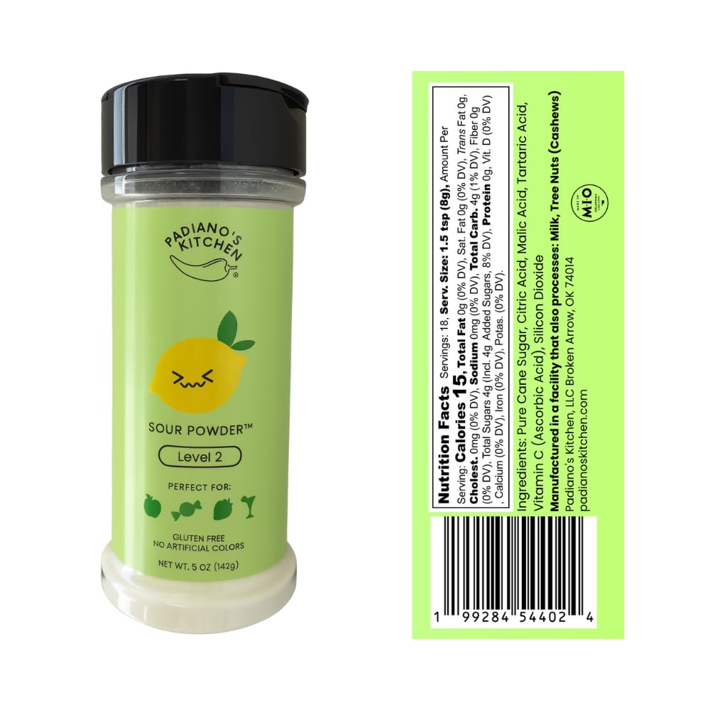 Sour Powder | Levels of Sour  Made in USA  Gluten-Free & Dye Free  Ideal for Fruits  Drinks  Lemonade & Candy (Level 2)