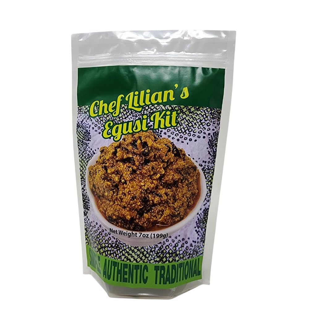 Chef Lilians Egusi Kit- Nigerian West African Food Kit with Ground Melon Seeds (Egusi), Dehydrated Spinach, Seasoning Cubes, Ho